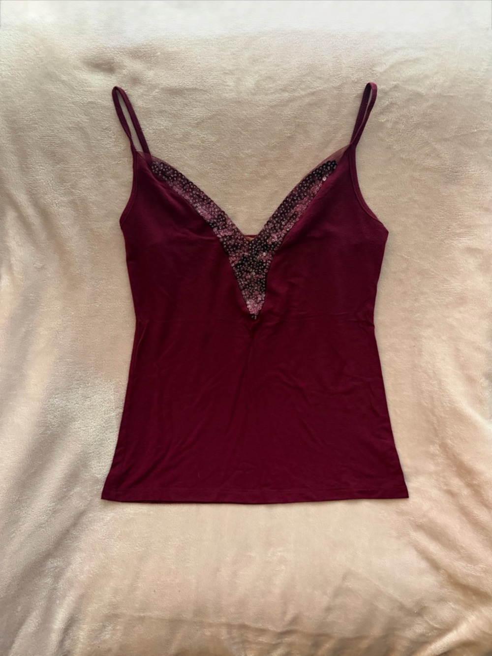 Forever 21 Wine Sequin-Trim Spaghetti Strap Cami